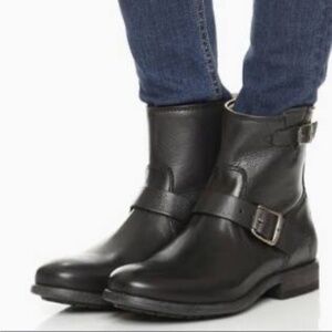 Frye Tyler Engineer Black Leather Ankle Boots Sz 10